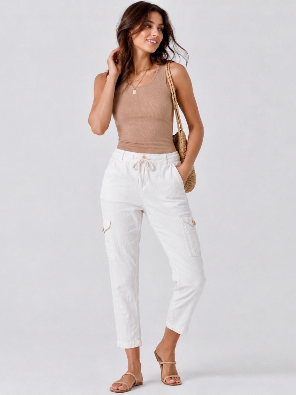J.Crew White Linen Cotton Blend Casual Cargo Jogger Pants Size 6 Summer Utility